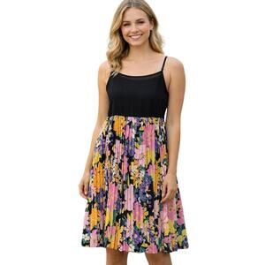 Gracia Midi Pleated Dress Size XL Floral Spaghetti Strap Square Neck NEW
